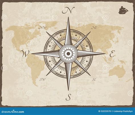 Vintage Nautical Compass Old Map Vector Paper Texture With Torn Border