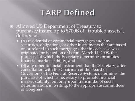 Ppt The Troubled Asset Relief Program Tarp Powerpoint Presentation