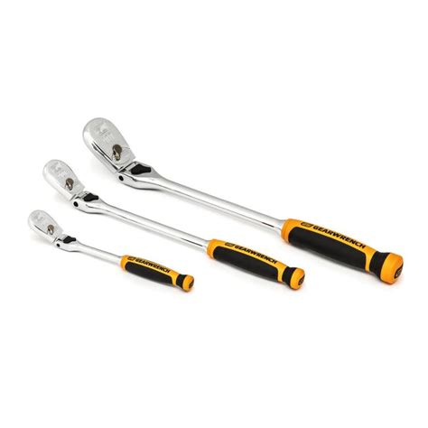 3 Pc 90 Tooth Dual Material Locking Flex Head Ratchet Set