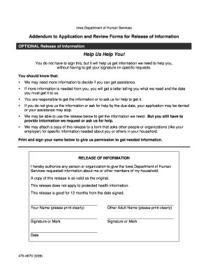 Fillable Online Dhs Iowa 470 4670 Addendum To Application And Review