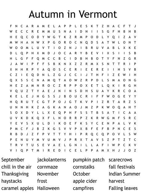 Autumn In Vermont Word Search Wordmint