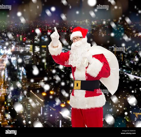 Man In Costume Of Santa Claus With Bag Stock Photo Alamy