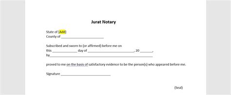 Jurat Form Notary Printable