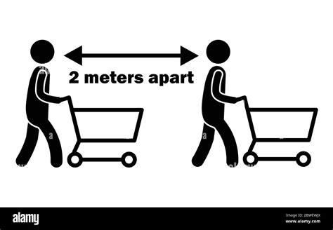 2 Meters Apart Stick Figure with Cart. Black and white pictogram ...