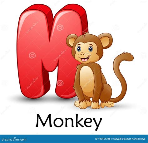 Letter M Is For Monkey Cartoon Alphabet Vector Illustration