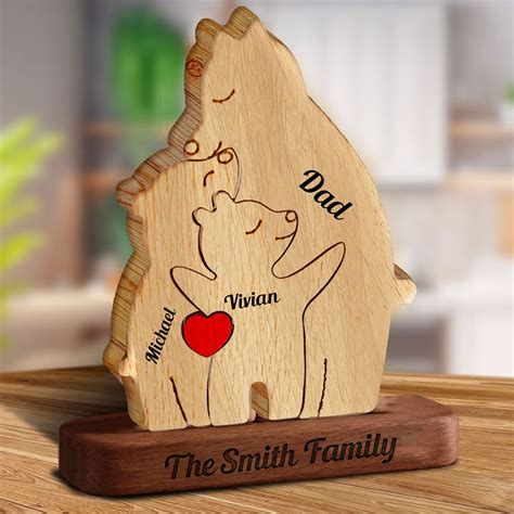 Personalized Single Parent Family With Stand - Puzzle Wooden Bear ...