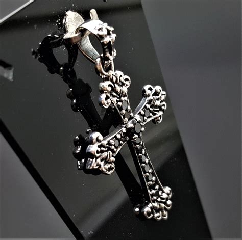 Sterling Silver Cross Pendant Black Zirconia Gothic Cross Christian