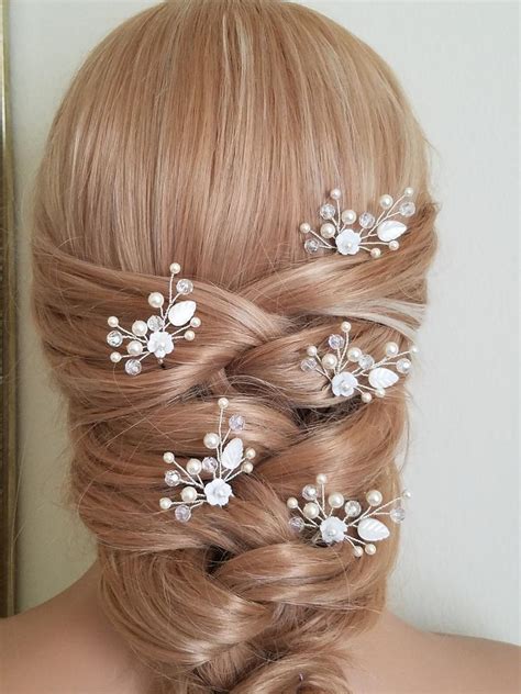 Pearl Crystal Bridal Hair Pins Set Of 5 Pearl Hair Pins Swarovski