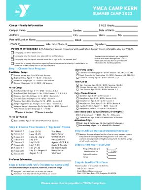 Fillable Online Ymca Camp Kern Registration Form Pdf Fax Email