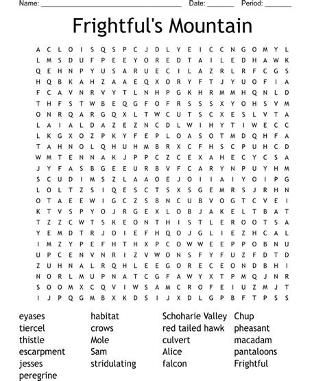 Frightfuls Mountain Word Search WordMint