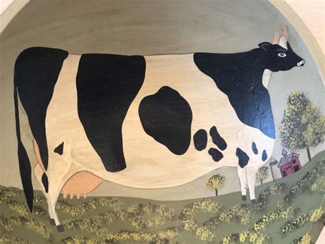 Warren Kimble Hand Painted Vermont Cow Holstein Cow On Wood Bowl