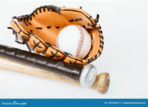 baseball bats ball  mitt stock image image  recreation
