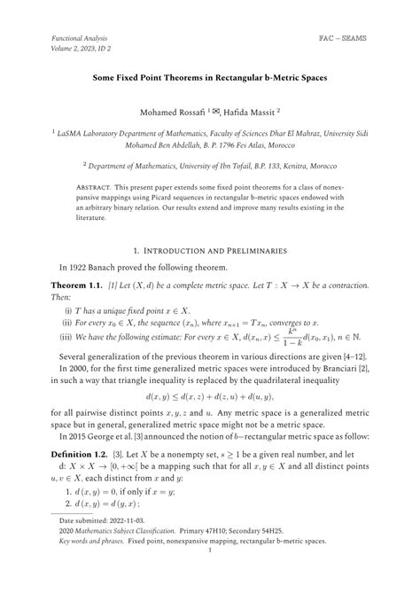 Pdf Some Fixed Point Theorems In Rectangular B Metric Spaces