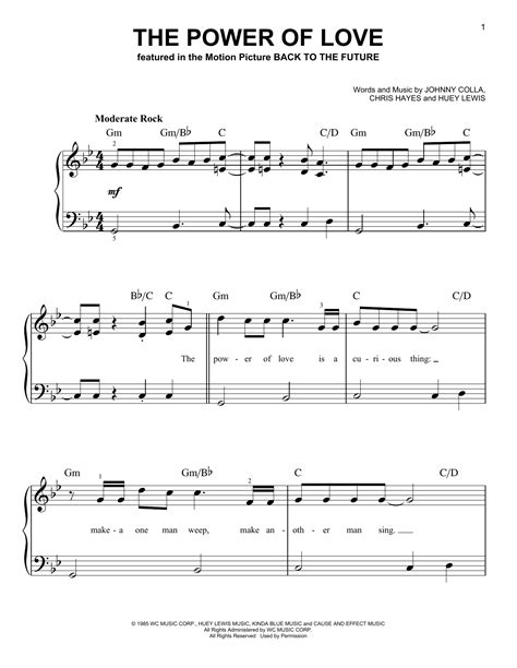 The Power Of Love By Huey Lewis And The News Sheet Music For Very Easy Piano At Sheet Music Direct