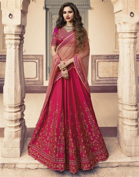 Pink Embroidered Silk Designer Lehenga Choli Semi Stitched