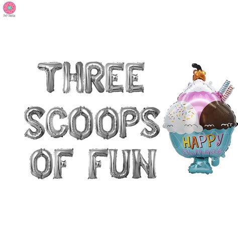 Three Scoops Of Fun 3rd Birthday Banner 16 Inches 3rd Etsy