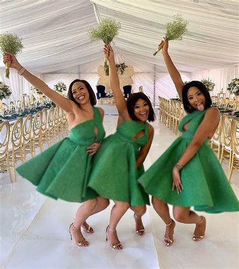 One Shoulder Green Short Bridesmaid Dresses African Bridesmaid