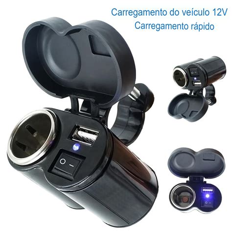 Tomada Para Moto Carregador 12v 5v USB Carregue Celular E GPS