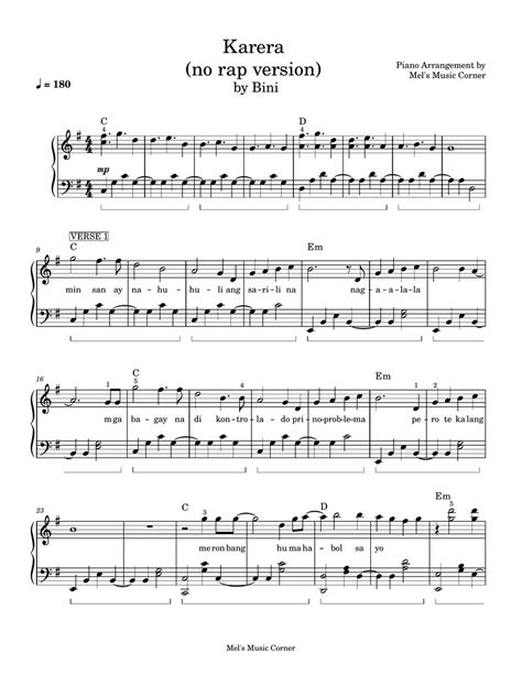 Bini Karera Piano Sheet Music Sheets By Mels Music Corner