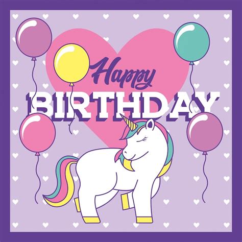 Carte De Joyeux Anniversaire Avec Licorne Et Ballons Vecteur Premium