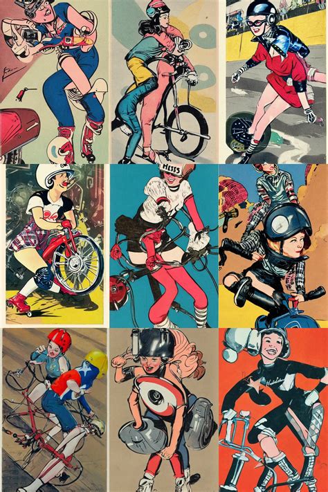 Roller Derby Girl Portrait Crashing Wearing Helmet Stable Diffusion