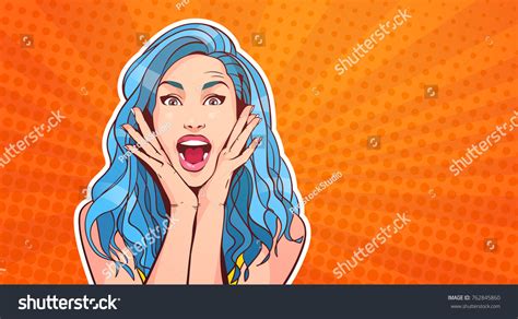 Excited Woman Blue Hair Open Mouth Stock Vector Royalty Free 762845860 Shutterstock