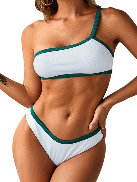 Zaful Ctrast Binding Ribbed High Cut Bikini Swimwear I G From