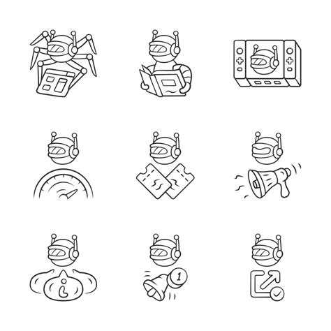 Web Robots Linear Icons Set Crawler Text Reading Propaganda