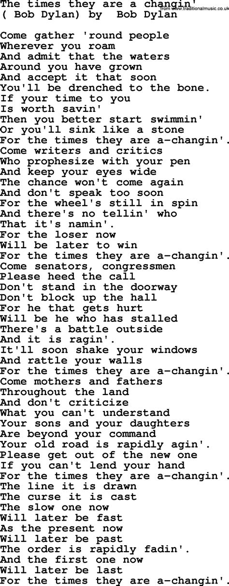 Bruce Springsteen song: The Times They Are A Changin', lyrics