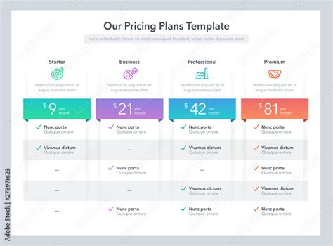 Modern Pricing Comparison Table With Four Subscription 42 Off