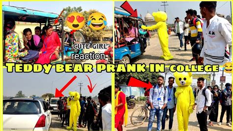 Teddy Bear Prank In College 😱 Public Crazy Reaction Cute Girl