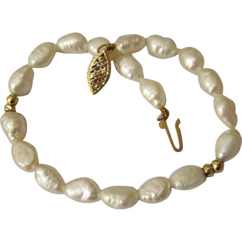 Genuine Freshwater Pearl Bracelet With 14k Gold Filigree Clasp From Delmartwo On Ruby Lane