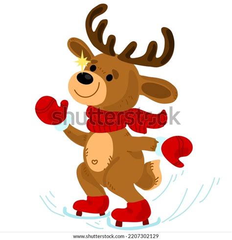 Cute Christmas Reindeer Skating Christmas Template เวกเตอรสตอก ปลอด