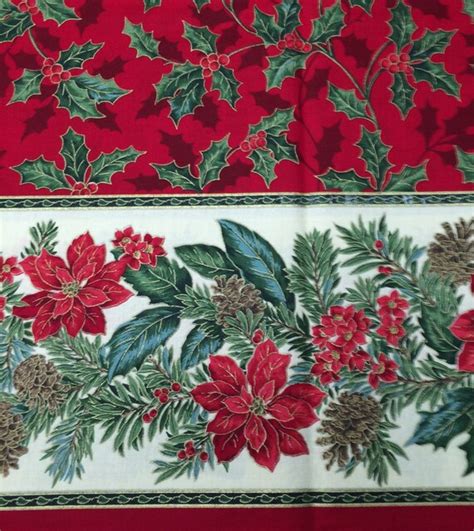 Items Similar To Christmas Holly Poinsettia Fabric Double Border 2