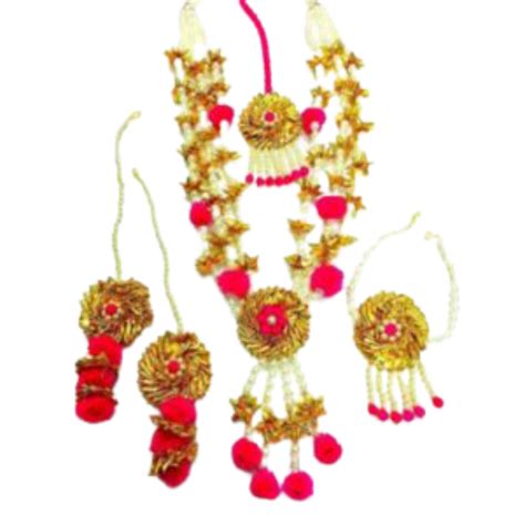 Pink Gota Necklace Set For Haldi Ceremony Floral Jewelry Store