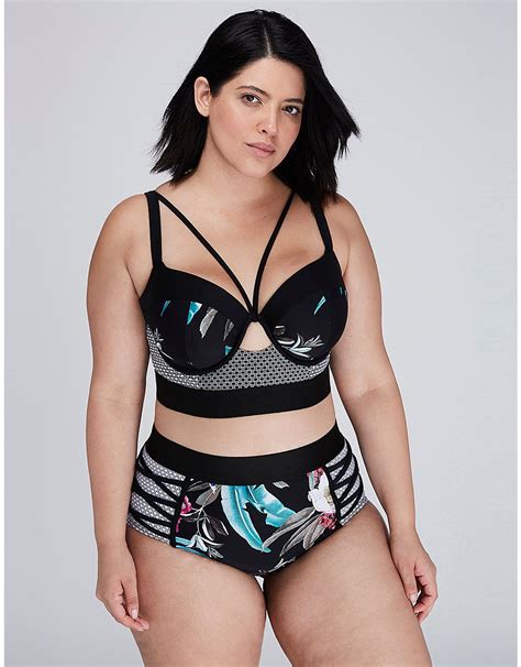 Mixed Print Longline Bikini Top With Built In Balconette Bra Lane Bryant Plus Size Bikini