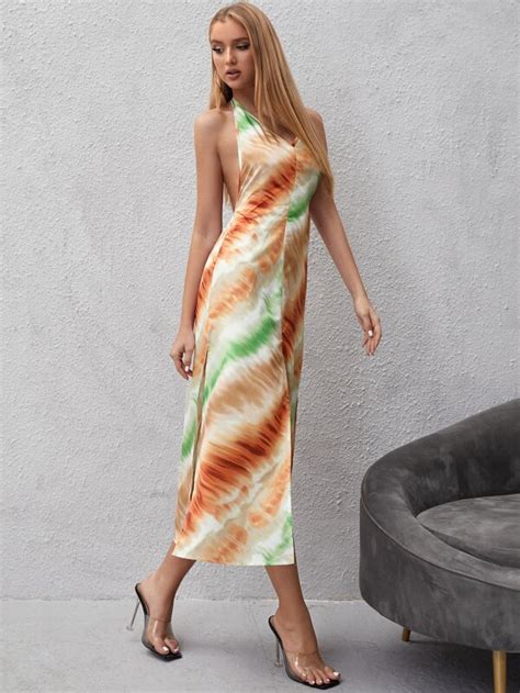 Shein Vcay Tie Dye Split Hem Halter Dress Shein Uk