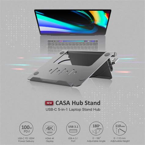 Adam Elements Casa Hub Stand Usb C 5 In 1 Laptop Stand Hub Adjustable