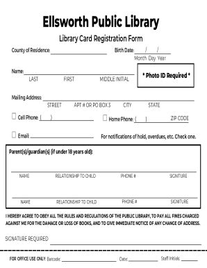 Fillable Online Library Card Registration Form Ellsworth Public