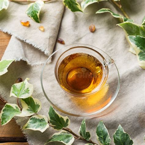 Cup Of Hot Green Tea On A Wooden Table Stock Photo Image Of Herbal Morning