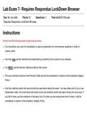Lab Exam Requires Respondus Lockdown Browser General Chemistry I W