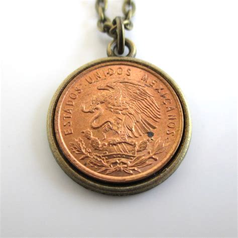 MEXICO Coin Pendant Necklace Repurposed Vintage Mexican Gold Etsy