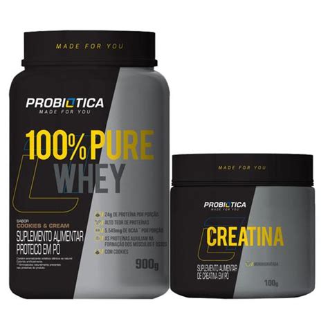 Combo 100 Pure Whey Protein 900g E Creatina Monohidratada 100g