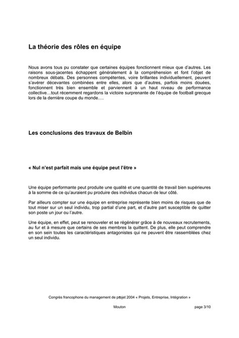 La Th Orie Des R Les En Quipe De Belbin Pdf