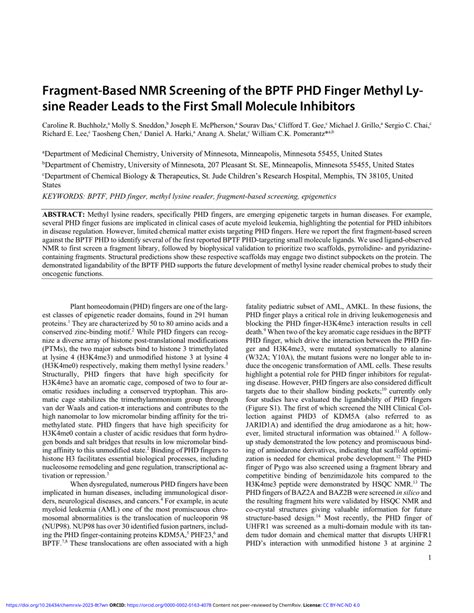 Pdf Fragment Based Nmr Screening Of The Bptf Phd Finger Methyl Lysine