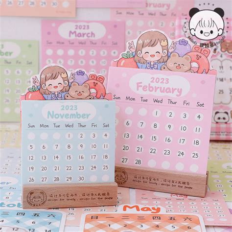 Wooden Desk Calendar 2023 Desktop Decoration Cute Cartoon Girly Heart