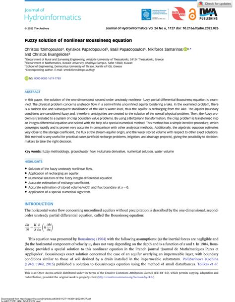 PDF Fuzzy Solution Of Nonlinear Boussinesq Equation