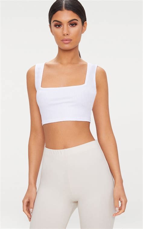 Basic White Rib Crop Top Tops Prettylittlething