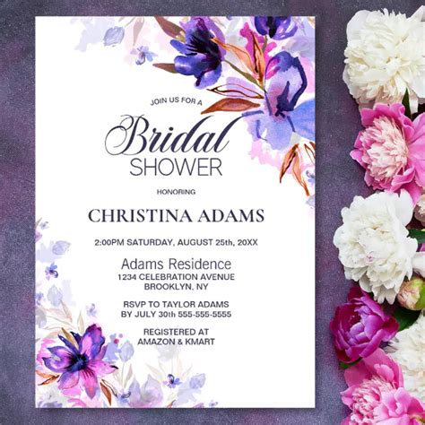 Purple Watercolor Floral Bridal Shower Invitation Zazzle