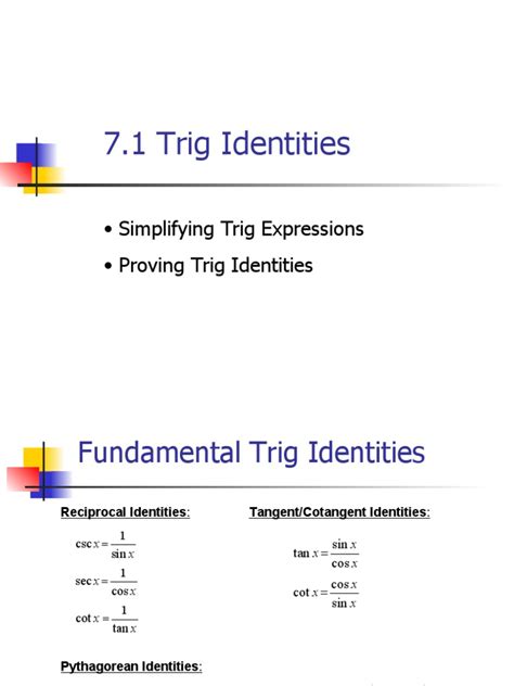 Simplifying Trig Expressions Proving Trig Identities Pdf